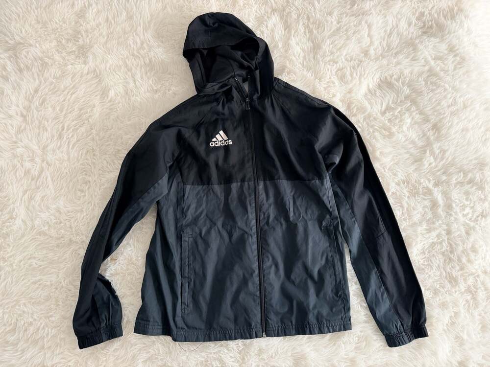 Adidas Youth Boys Black Lightweight Hooded Windbreaker Jacket Size L (13-14Y)